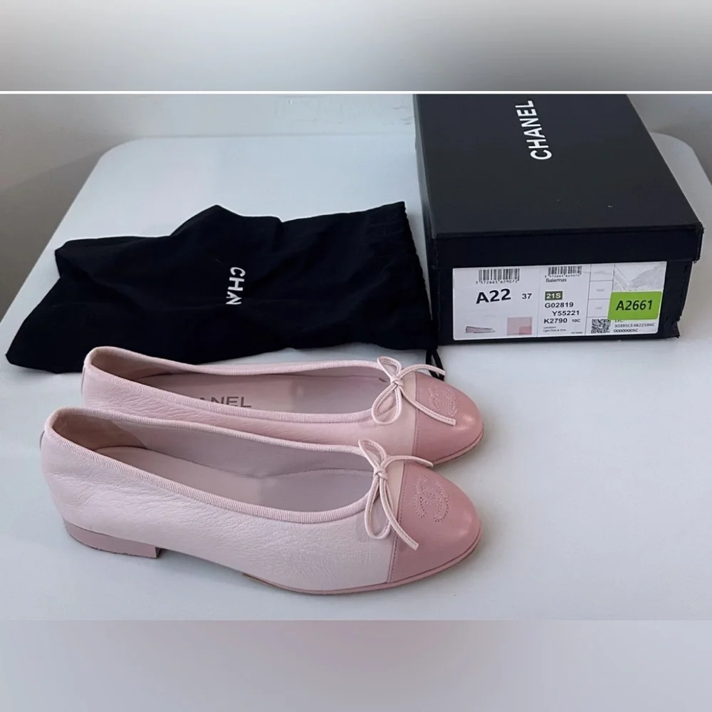 Chanel Cambon Lambskin Leather Ballet Flats Pink Purple read description! 37 6-7 - Picture 8 of 8